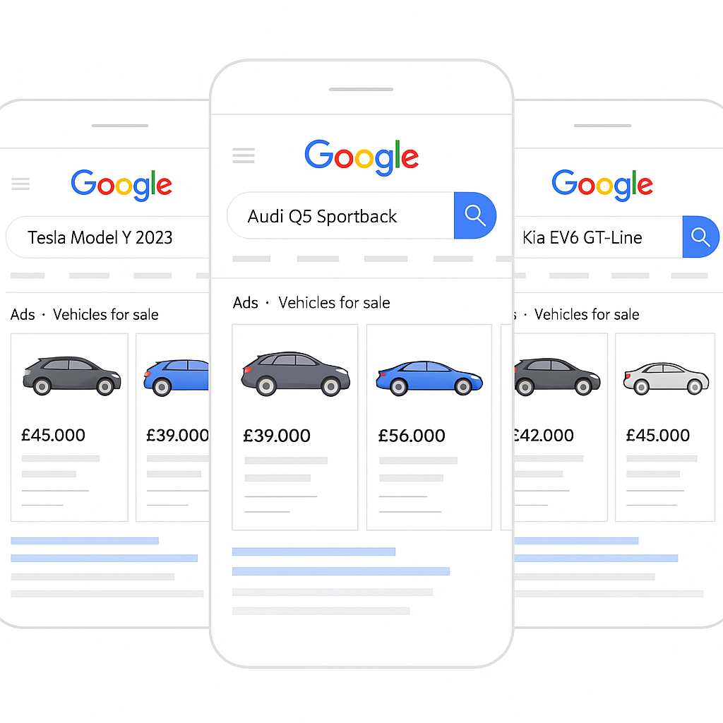 Example presentation of Google Vehicle Ads appearing in Google results