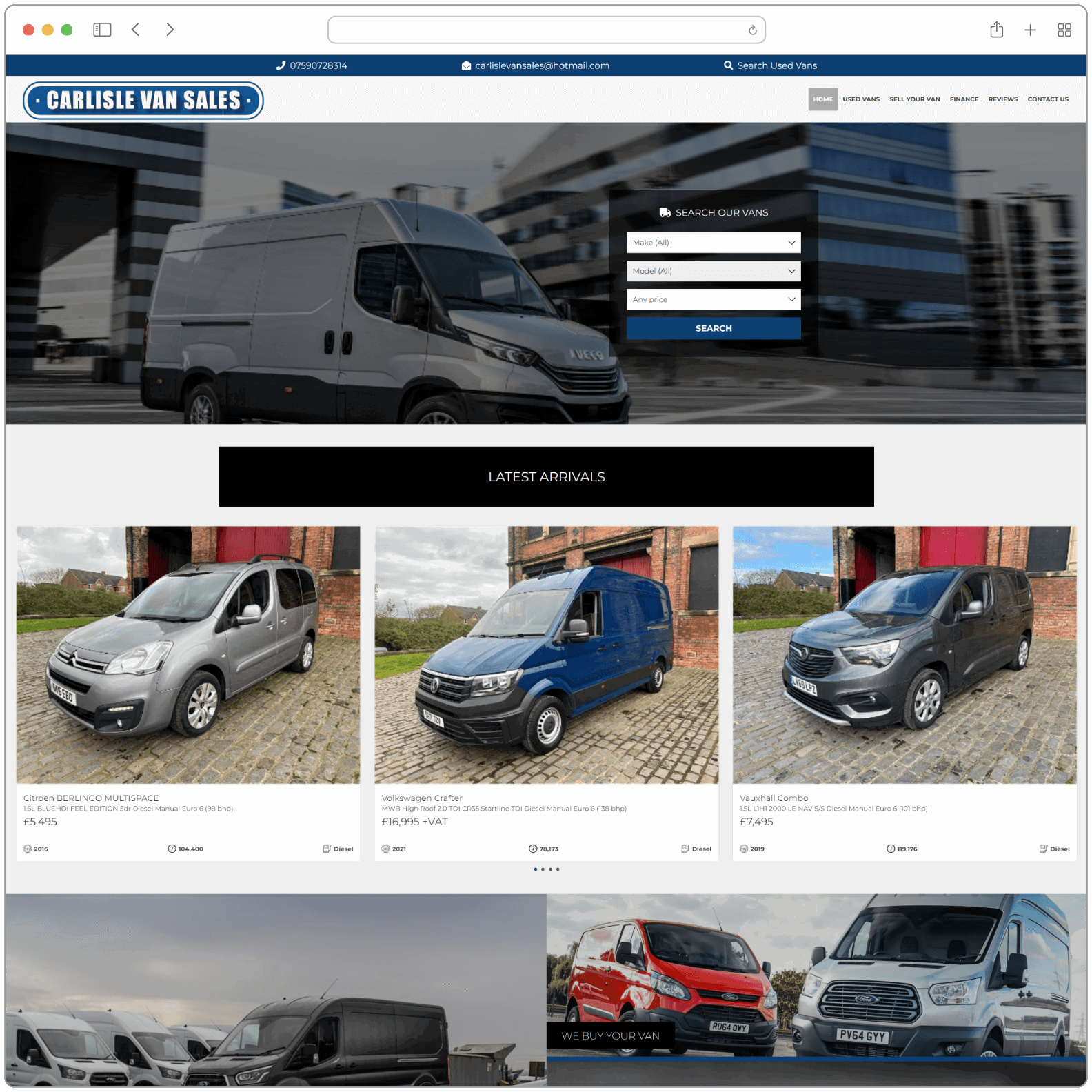 Carlisle Van Sales Website Screenshot