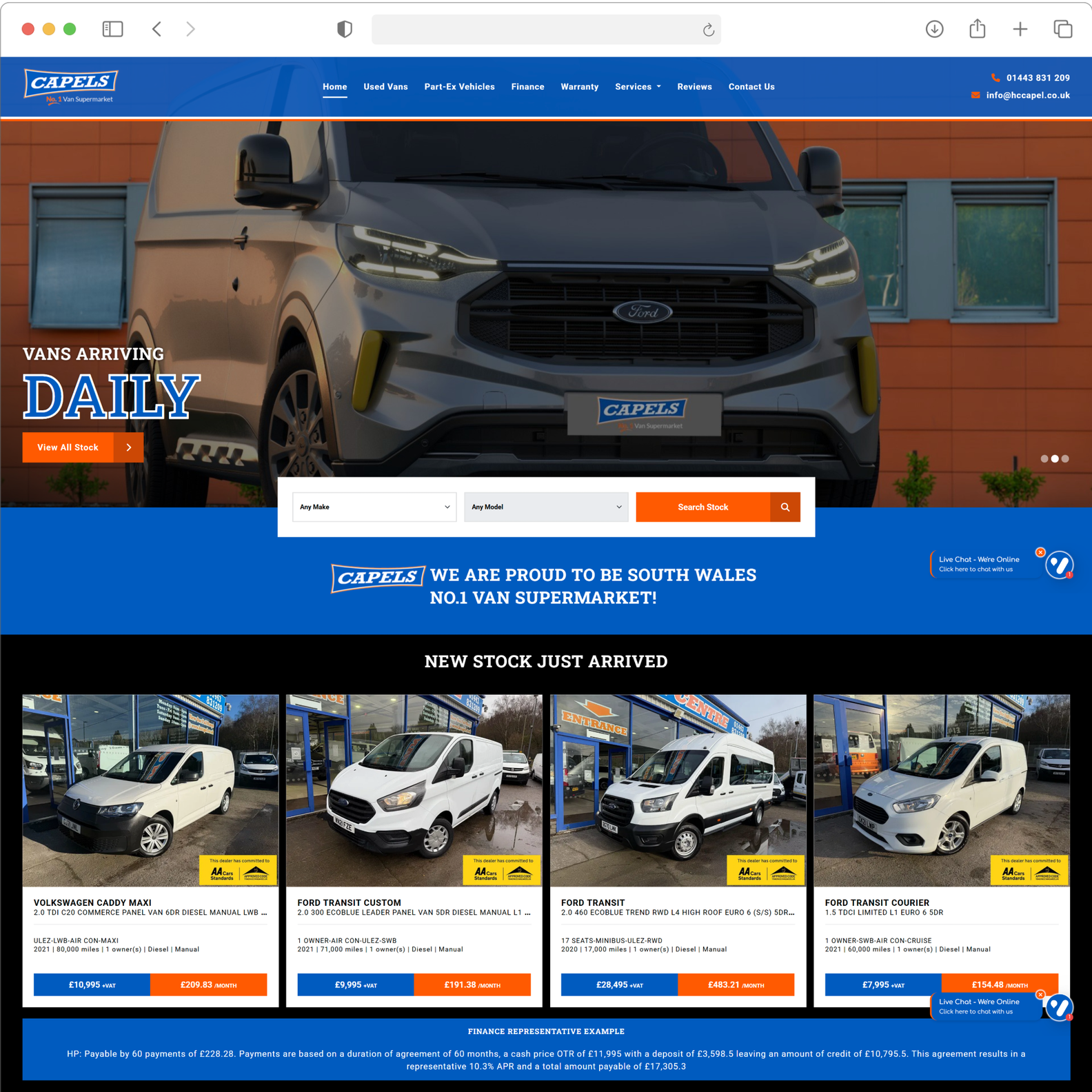 Capels Van Centre Website Screenshot