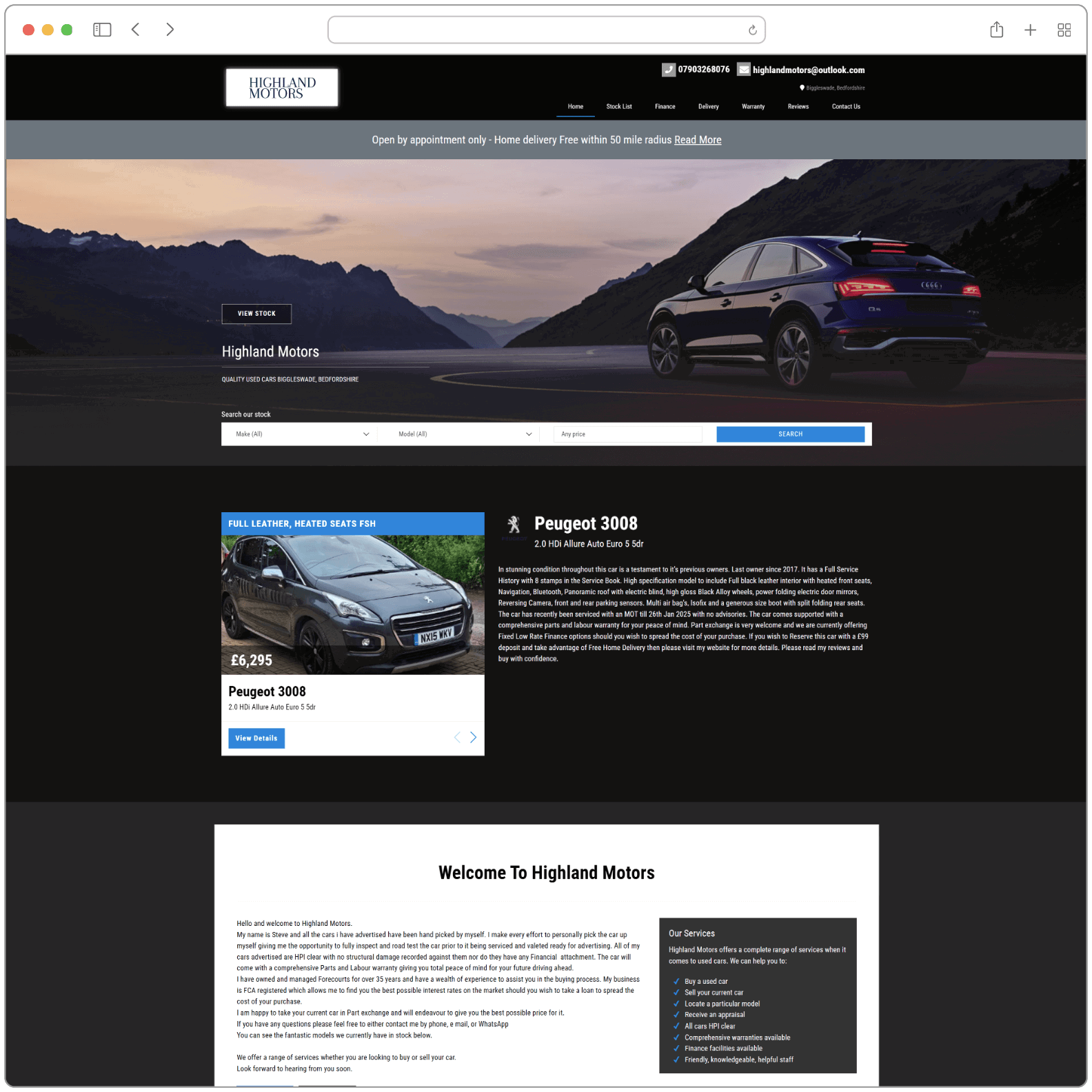 Highland Motors Website Screenshot