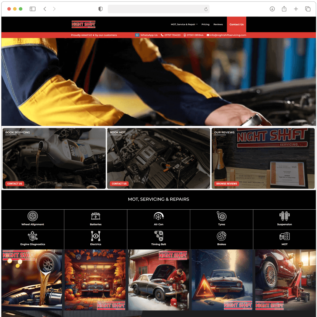 Night Shift Servicing Website Screenshot