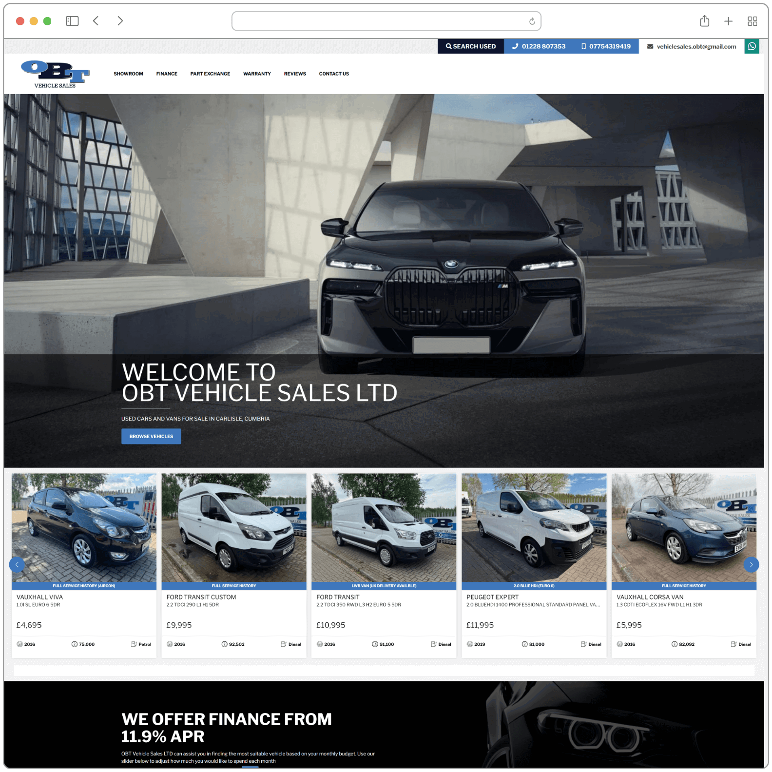 OBT Vehicle Sales Website Screenshot