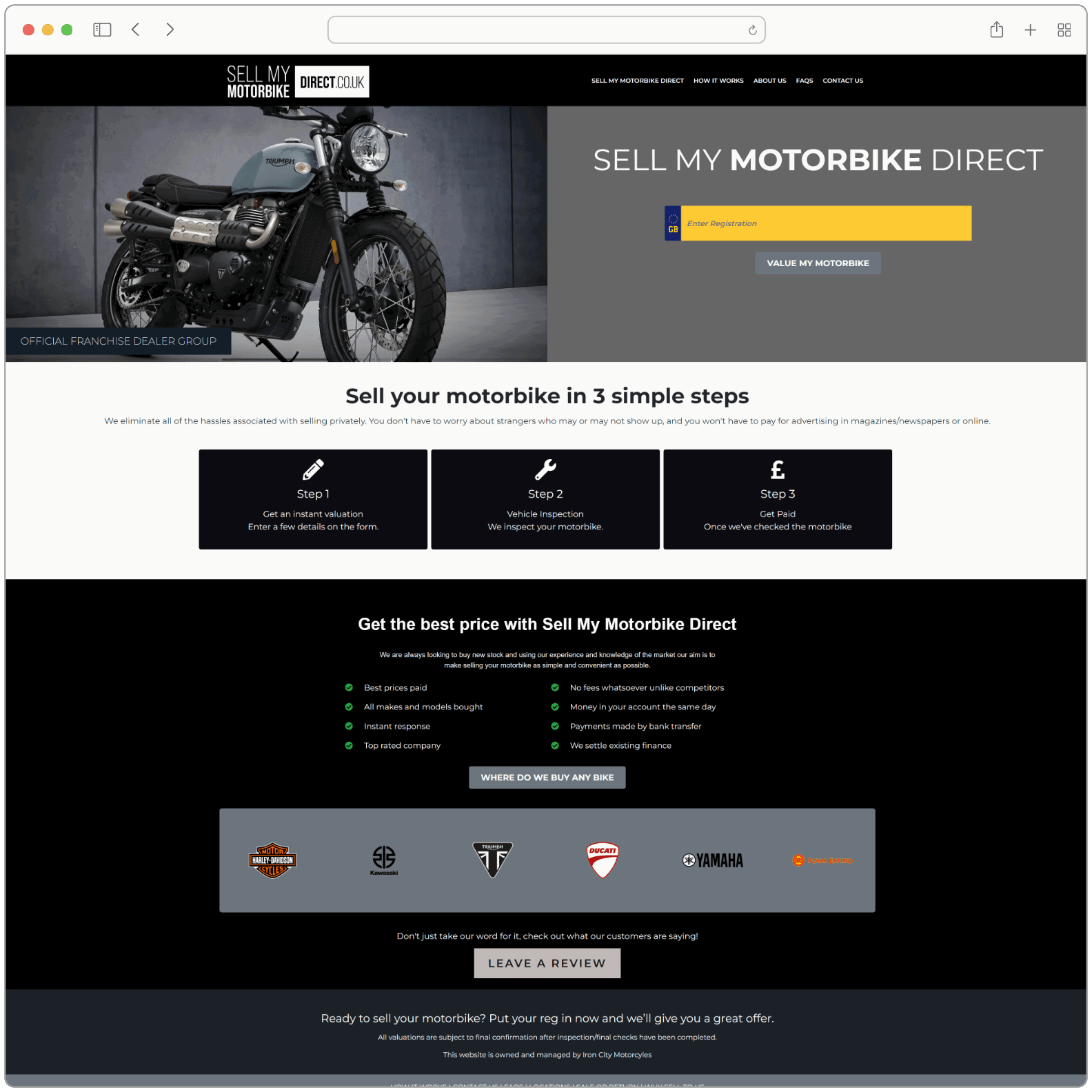 Sell My Motorbike Direct Website Screenshot